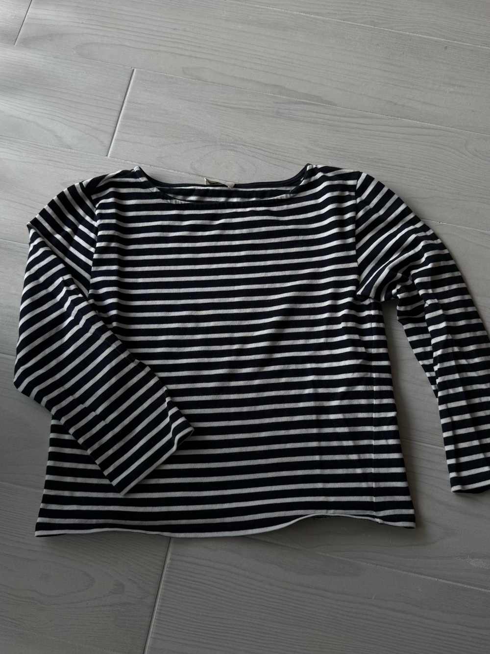 CELINE 3/4 sleeve Striped Boatneck Top - Navy & White
